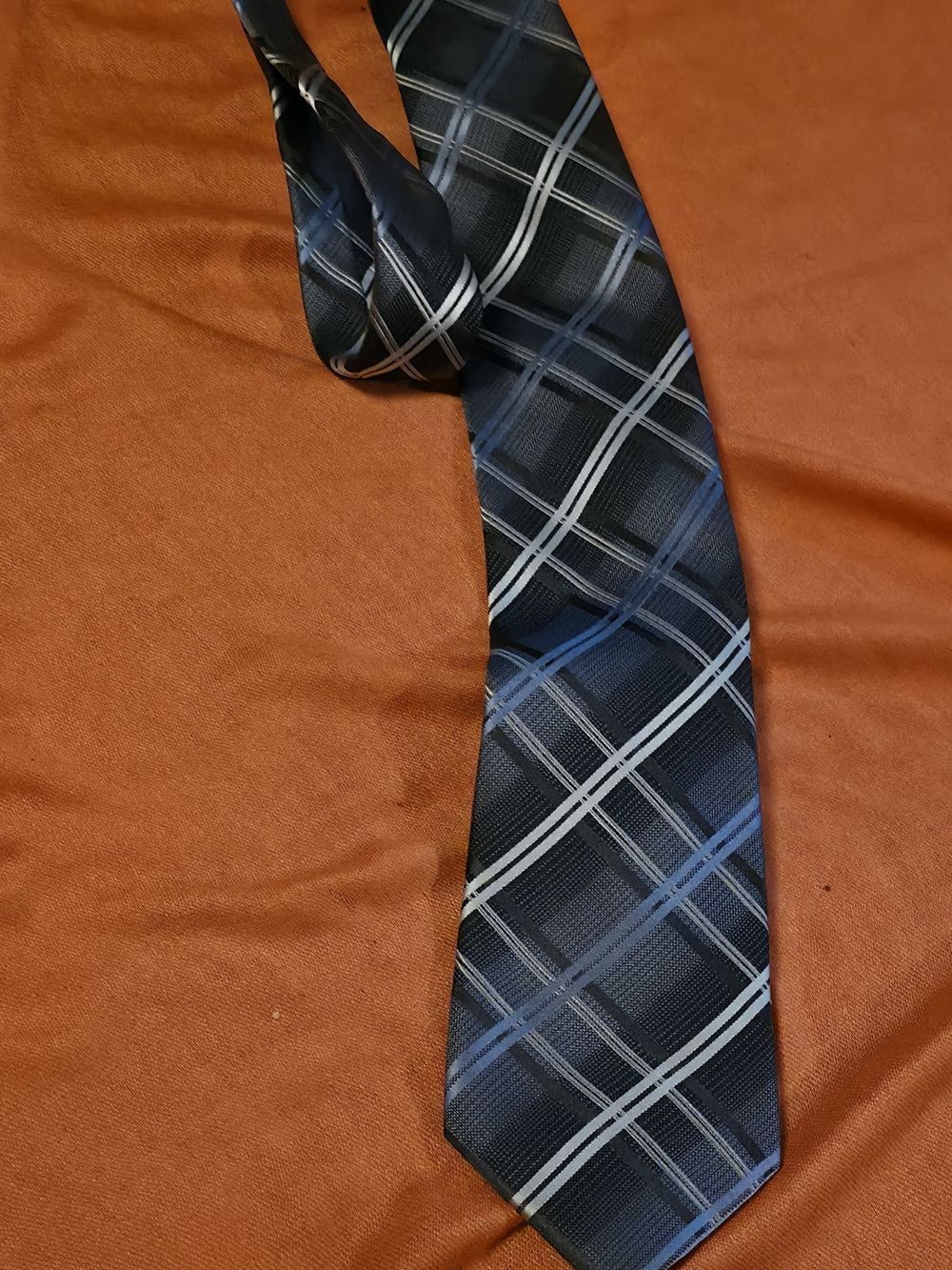 4/$25 Deal! Classic Mexx Silk Blue and Black Plaid Men's Tie
